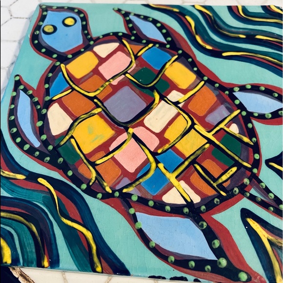Lynda Feman Vintage Festive Turtle🐢Ceramic Trivet - Picture 13 of 16